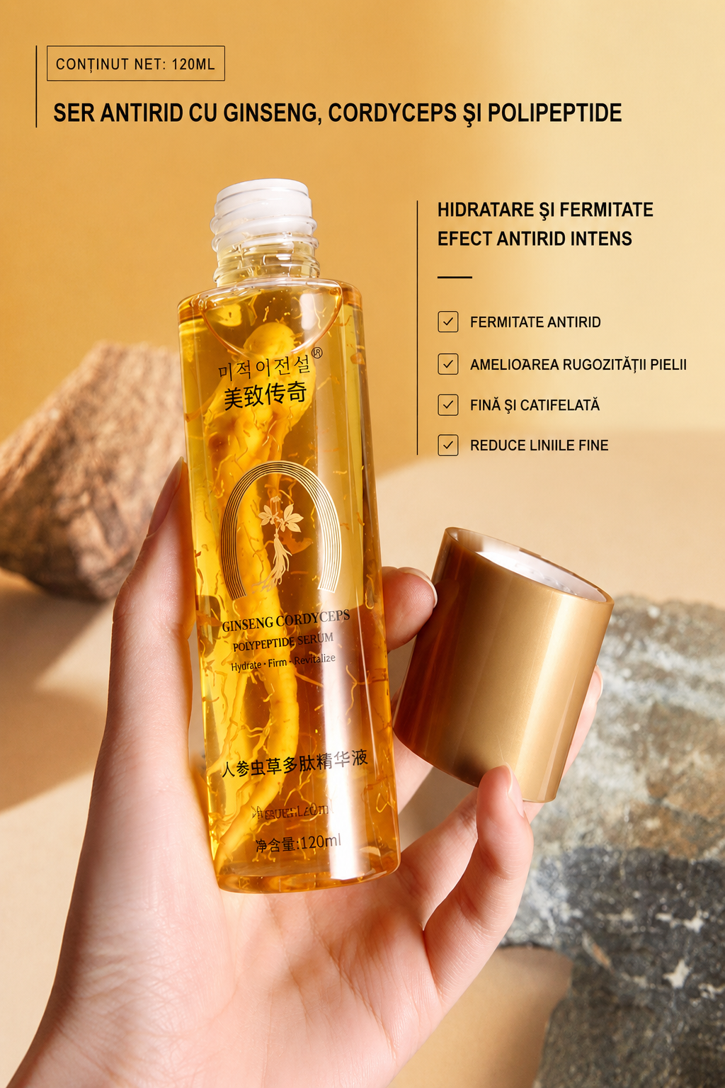 Ser Antirid cu Ginseng & Cordyceps — Formulă Asiatică Premium, Fermitate, Hidratare și Efect Anti-Îmbătrânire