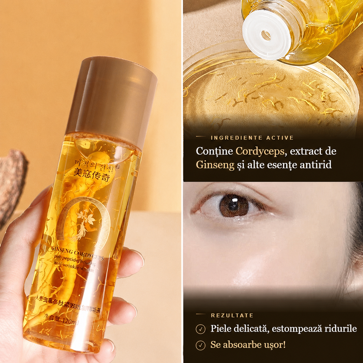 Ser Antirid cu Ginseng & Cordyceps — Formulă Asiatică Premium, Fermitate, Hidratare și Efect Anti-Îmbătrânire