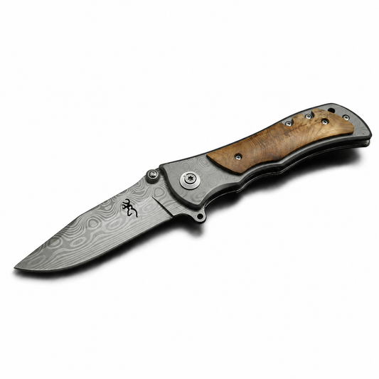 Cuțit Pliabil cu Textură Damascus — Briceag Tactical de Buzunar pentru Camping și Outdoor